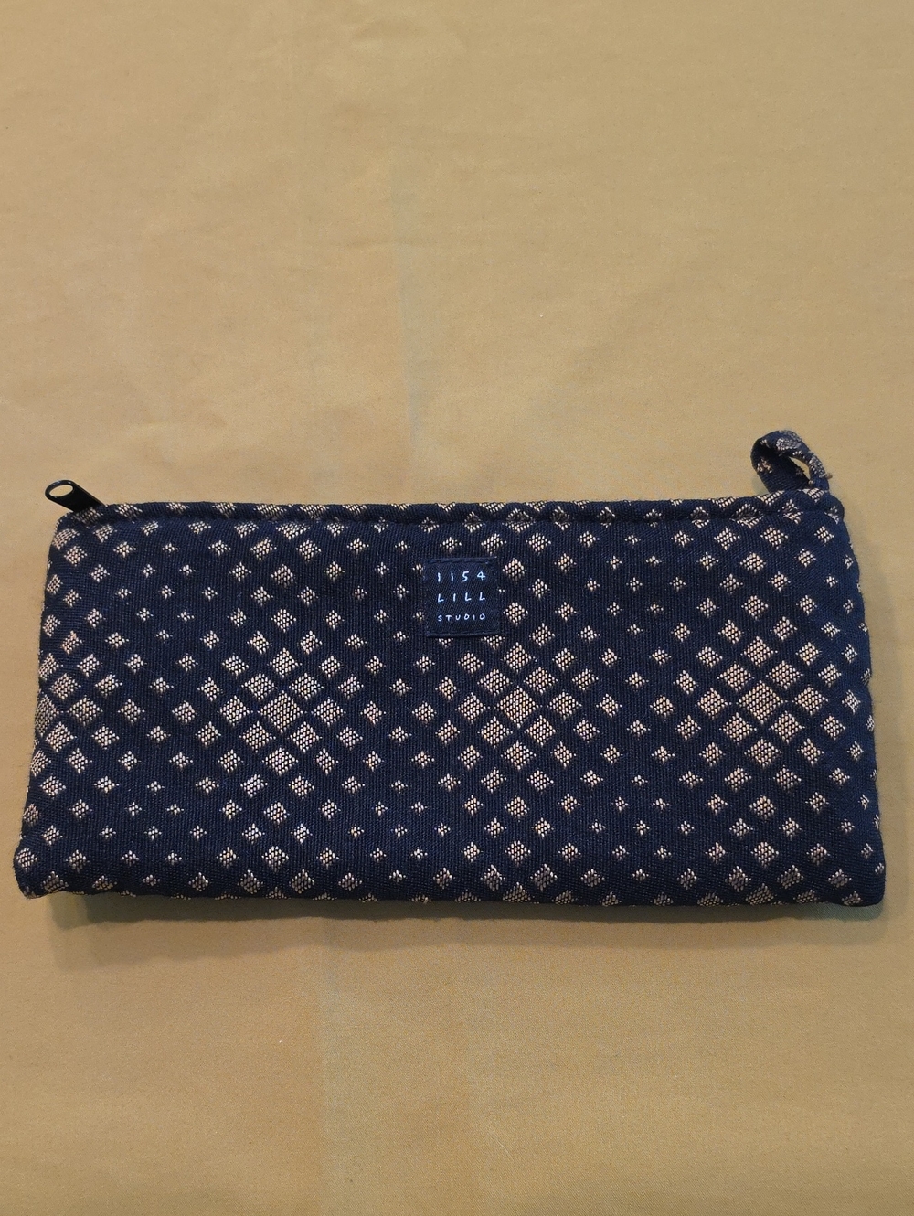 NWOT - 1154 Lill Studio Custom Unique Fabric Pouch Clutch Black Gold Geometric